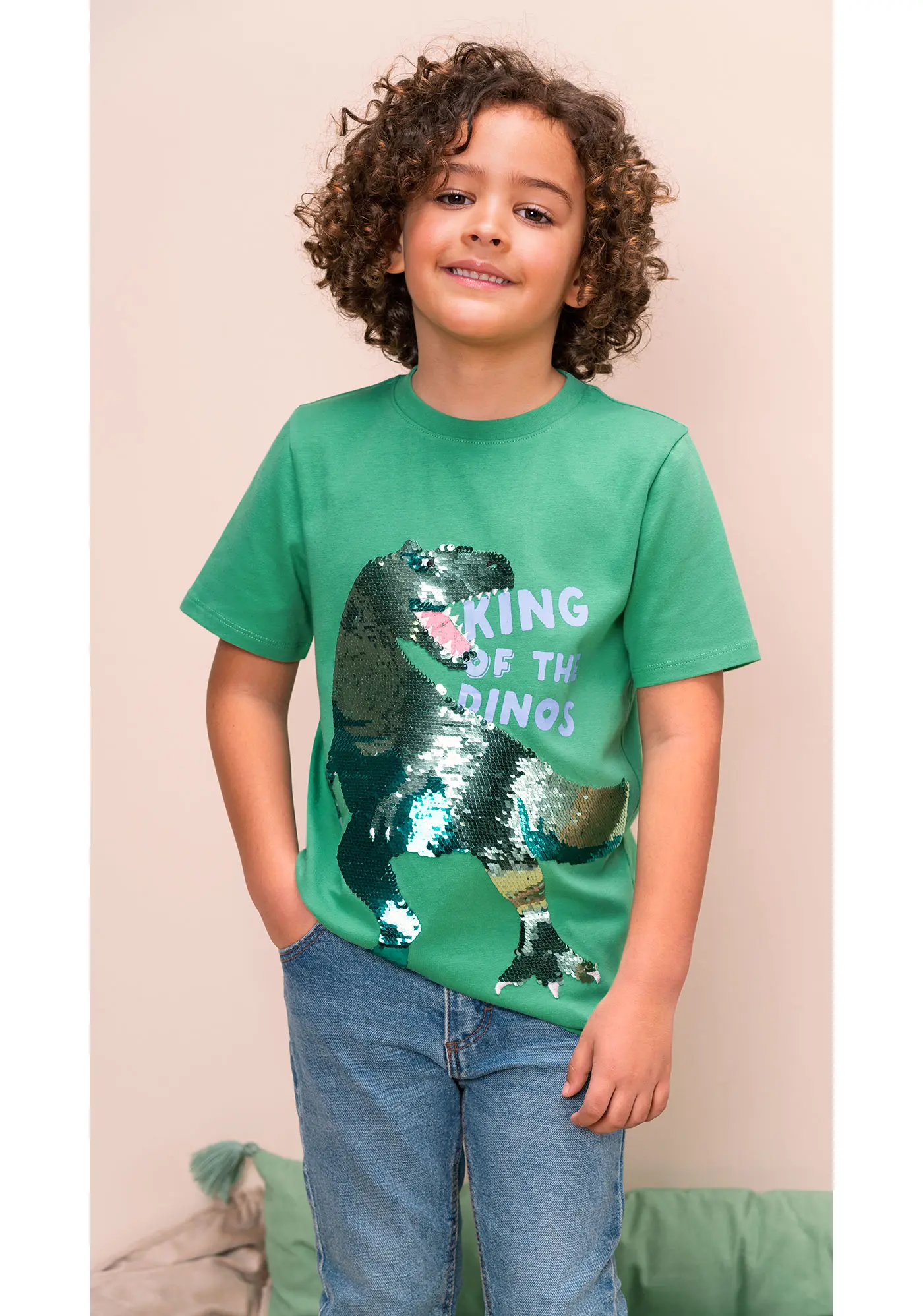 T-shirt mit Wendepailletten und Dino