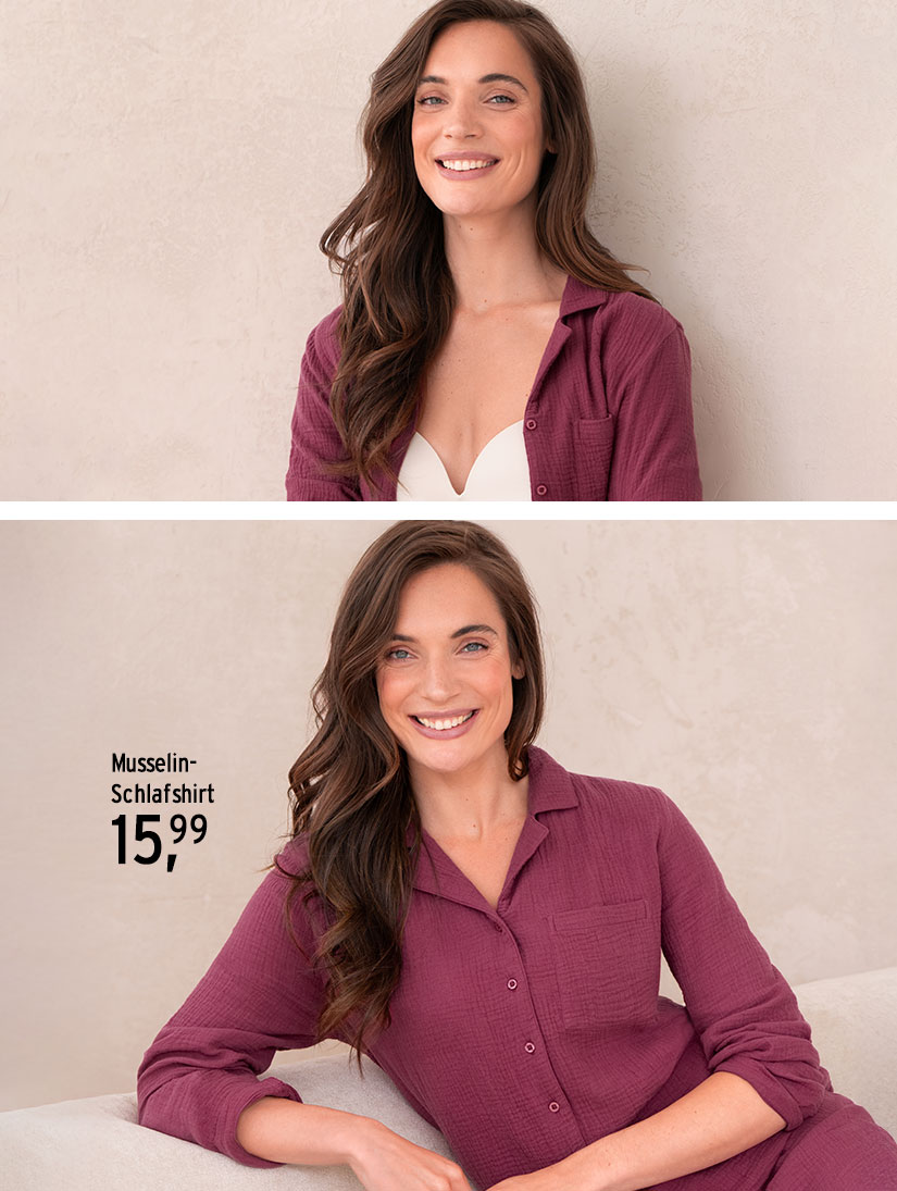 Slaaphemd in bordeauxrood voor dames