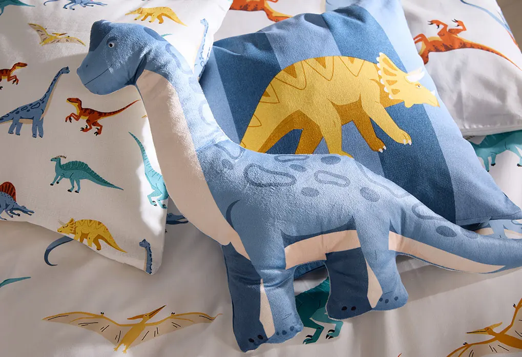 Dinosaurus kussen in blauw