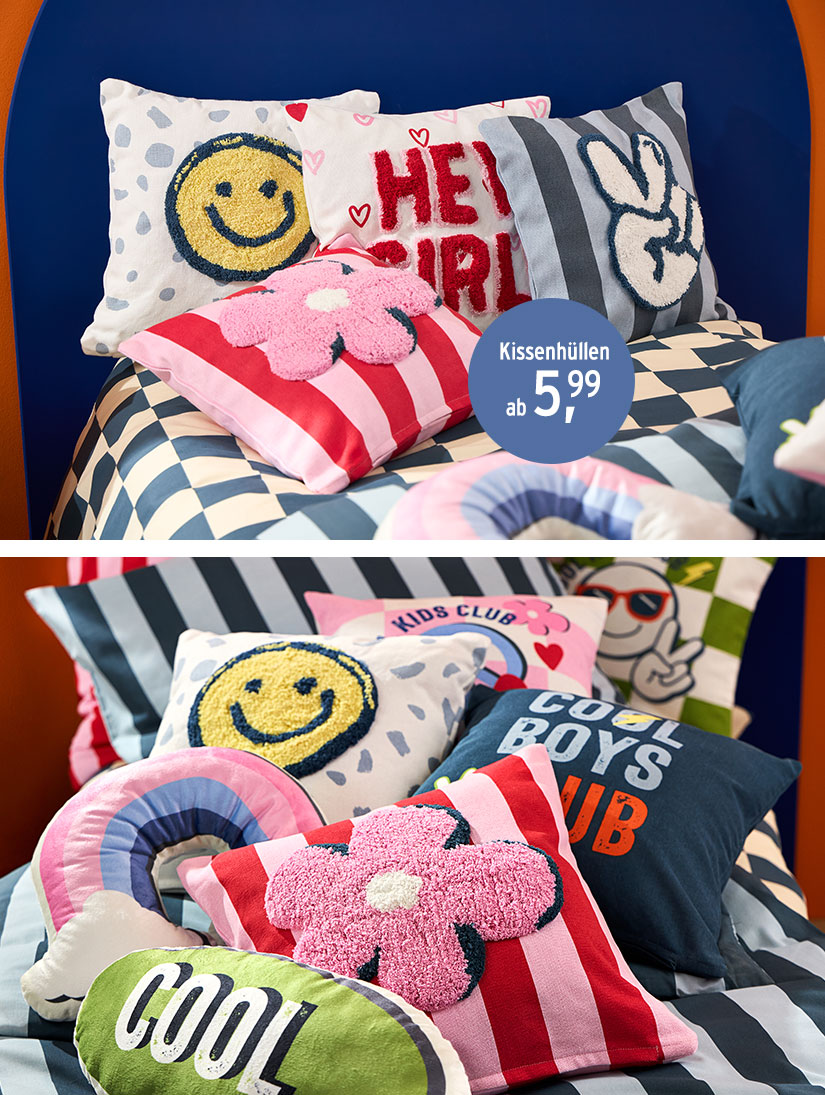 Bunte Kissenbezuege für das Kinderzimmer