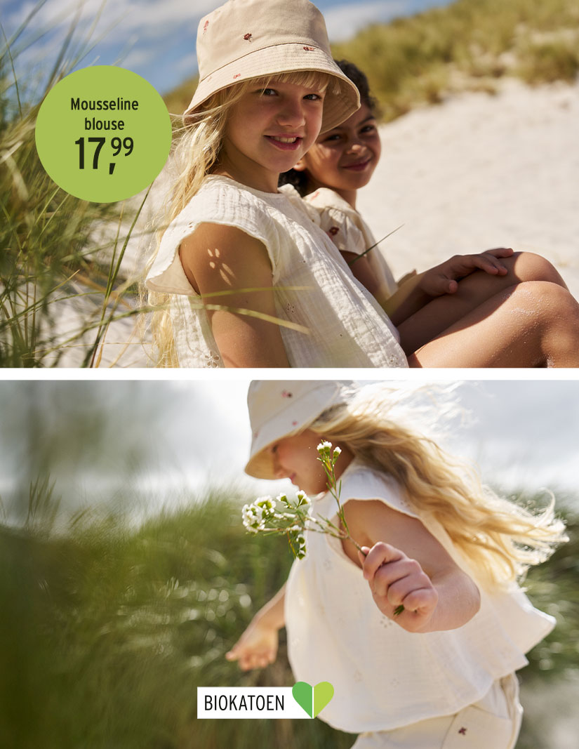 Mousseline blouses voor meisjes gemaakt van biokatoen