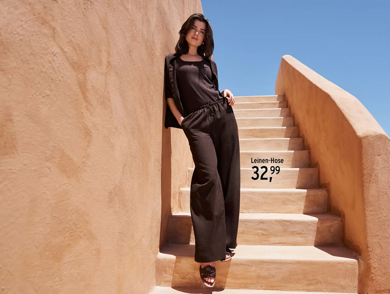 Braune Leinen-Hose für Damen