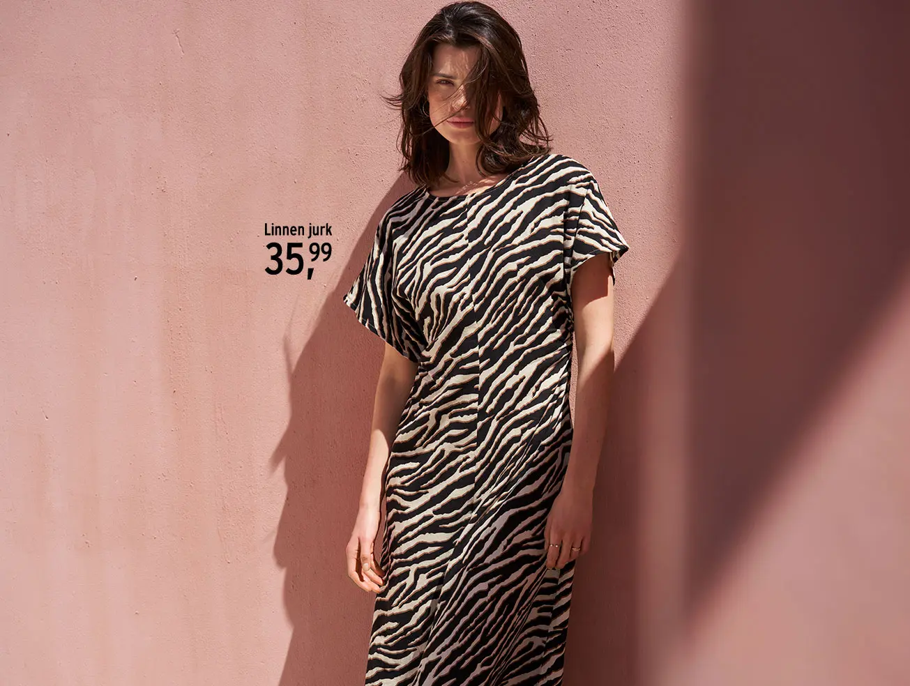 Linnen jurk in zebra-look voor dames