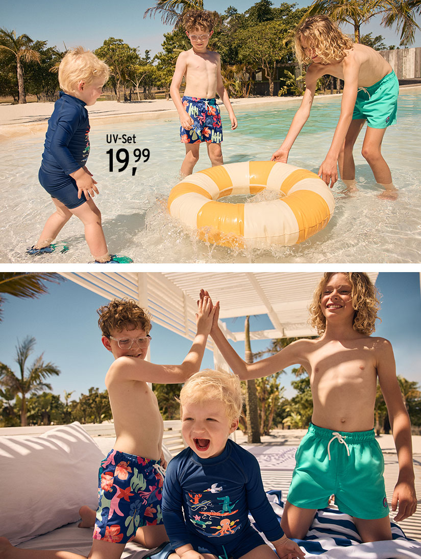 Bademode und UV-Sets für Kinder mit farbenfrohen Motiven