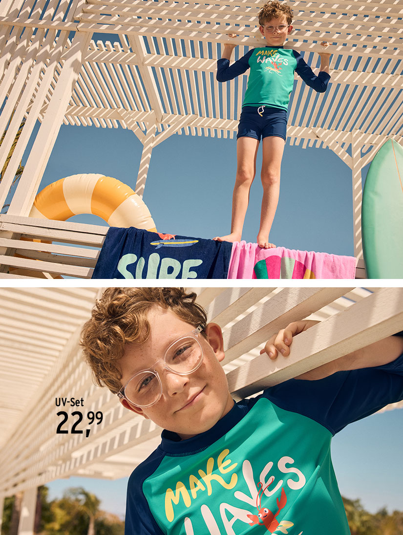 UV-Bademode für Kinder mit farbenfrohen Motiven