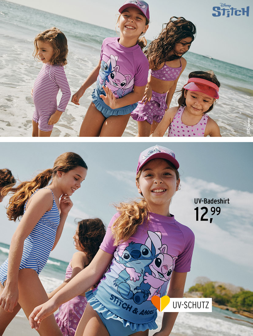UV-Badeshirts für Kleinkinder Mädchen mit Stitch