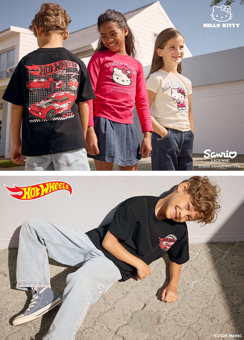 Kinder T-Shirts mit Motiven von Hot Weels und Hello Kitty