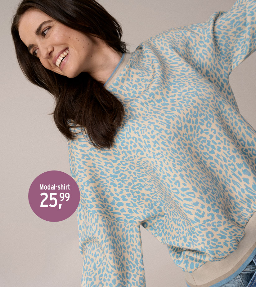 Modal-shirt met luipaardprint in lichtblauw