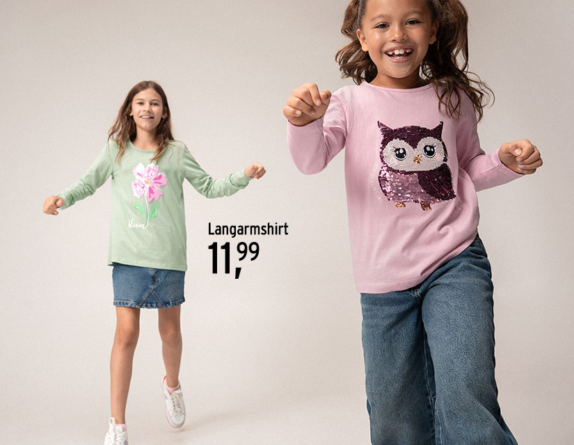 Bunte Langarmshirts mit Wendepailletten für Mädchen