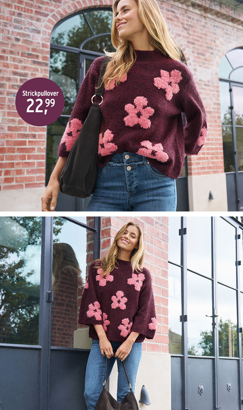Strickpullover mit Blumen