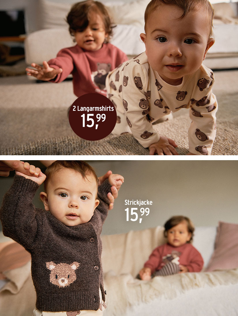 Langarmshirts und Strickjacke für Babys
