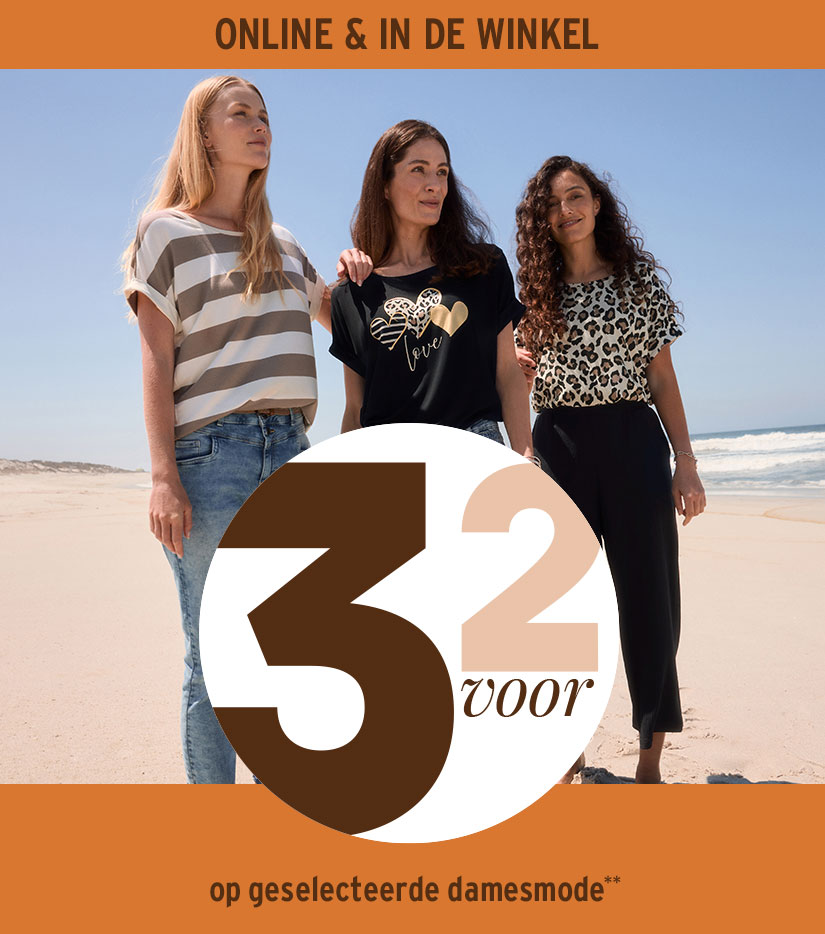 3 voor 2 actie voor damesmode