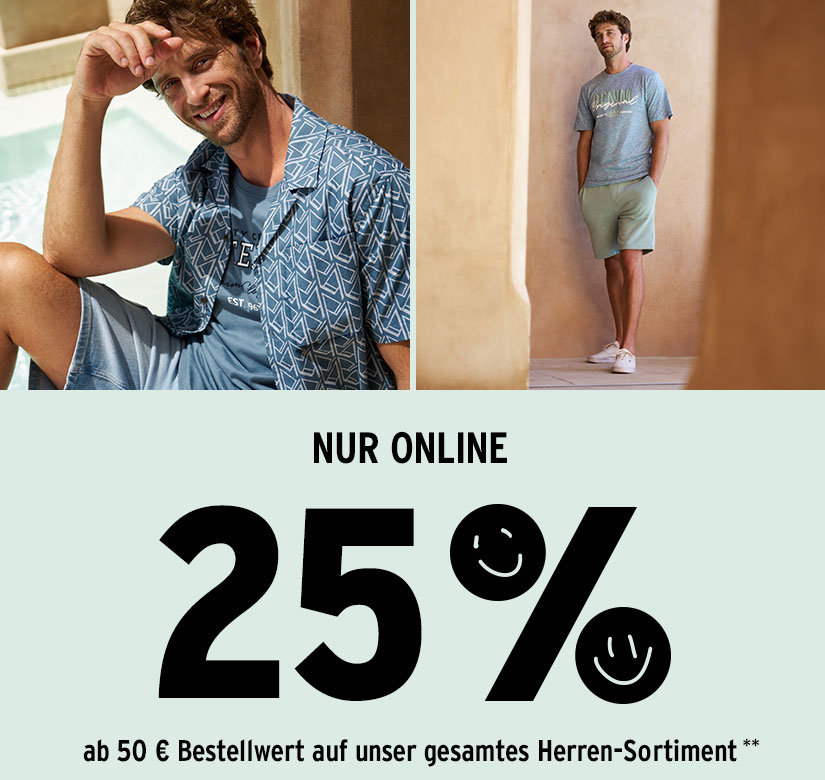 25% Rabatt auf Herrenmode ab 50 € Bestellwert