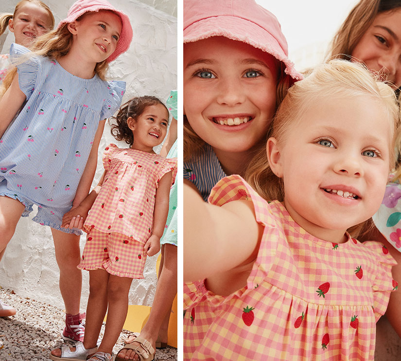 kariertes Babyoutfit mit Erdbeer-Print