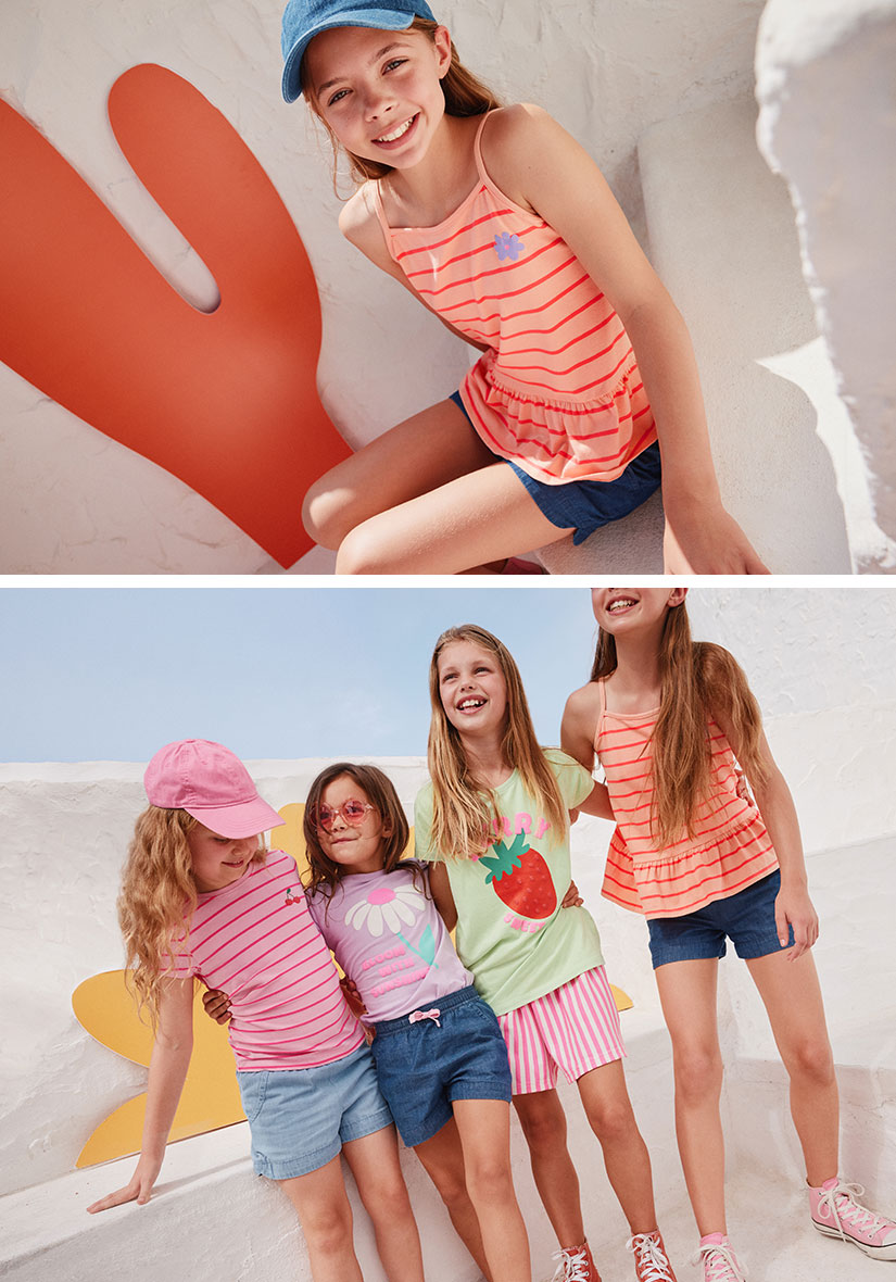 Bunte Mädchenmode mit Streifen