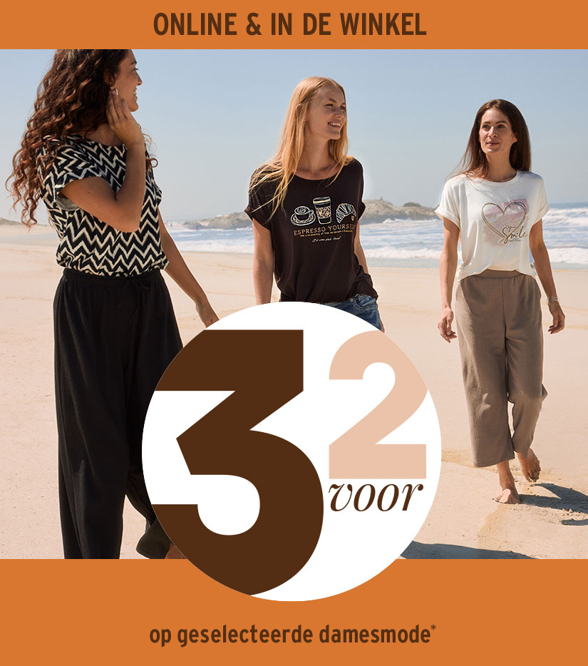 3 voor 2 actie voor damesmode