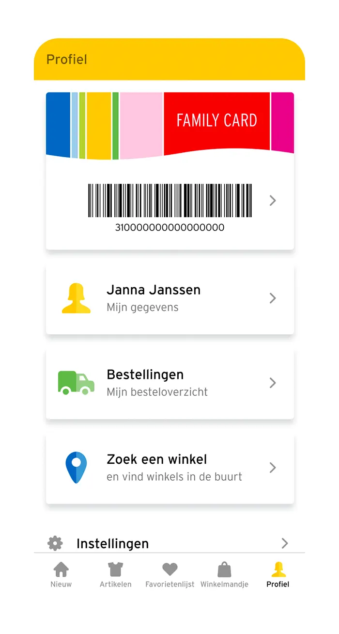 App screenshot: Digitale Family Card