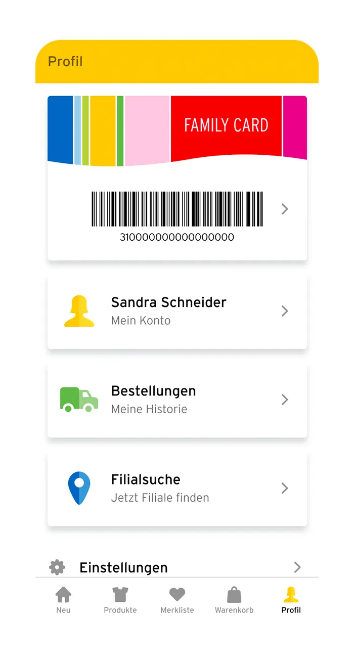 App-Screenshot: Digitale Family Card