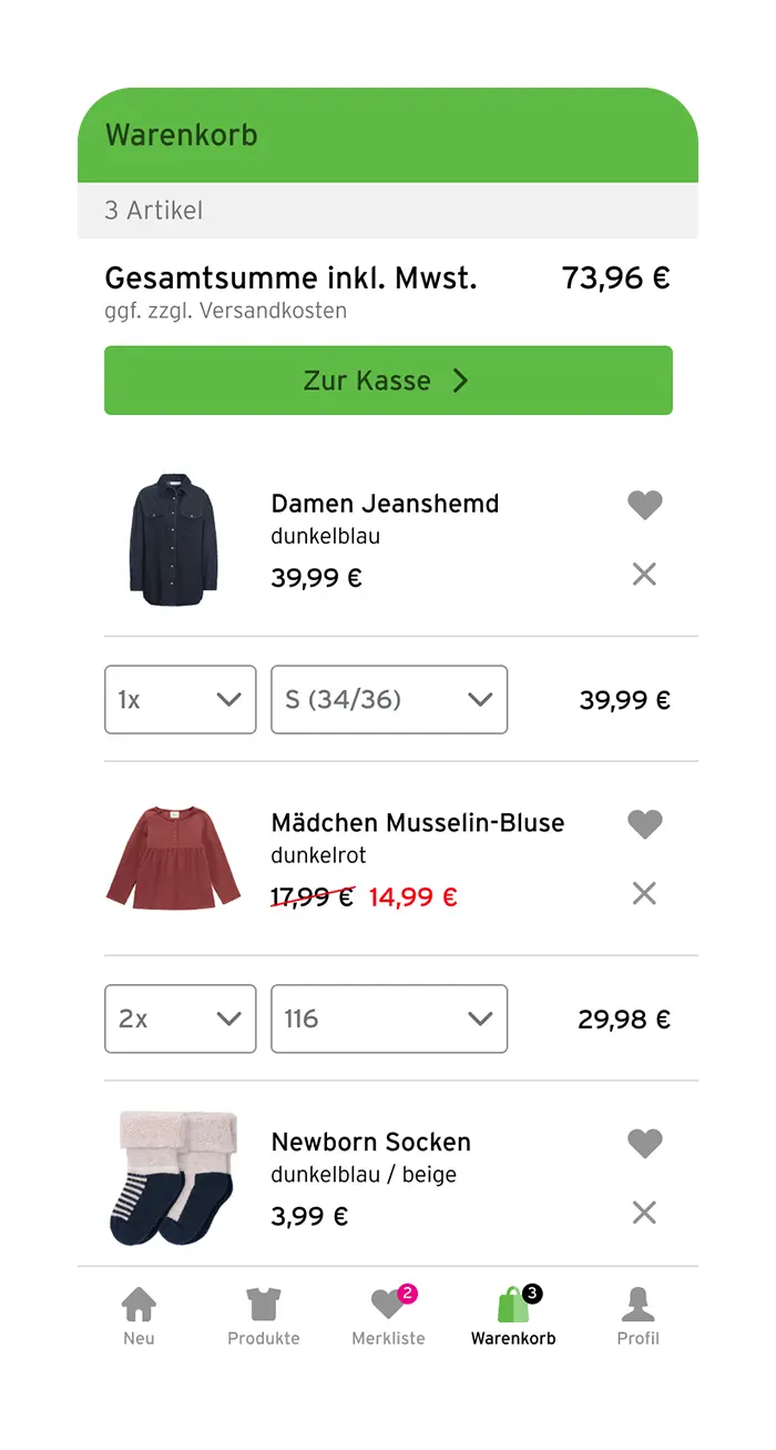 App-Screenshot: Bestellen und Status prüfen